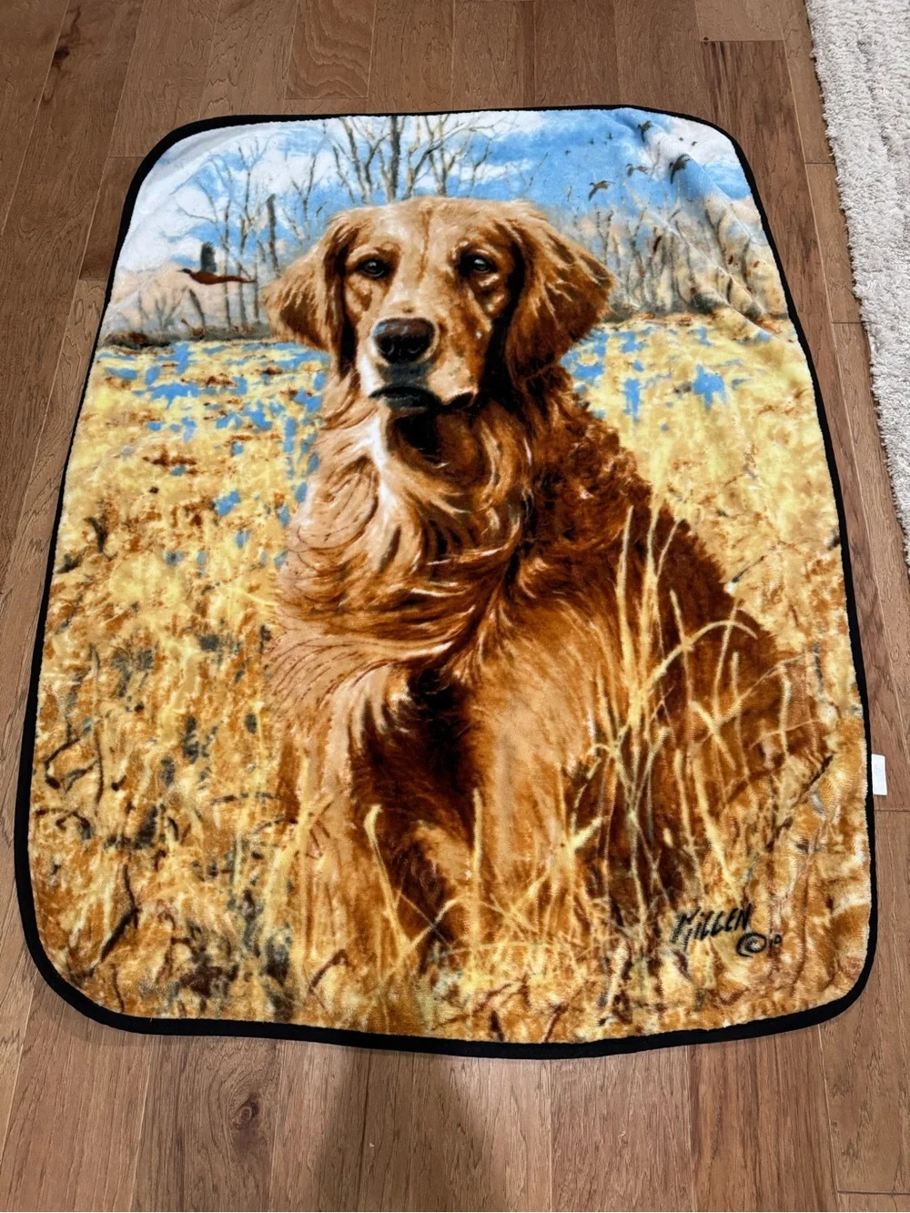 Vintage Jim Killen Golden Retriever Plush Throw Blanket Miss Lucy